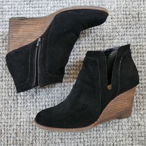 Lucky Brand Black Suede Wedge Ankle Boots, Size 9